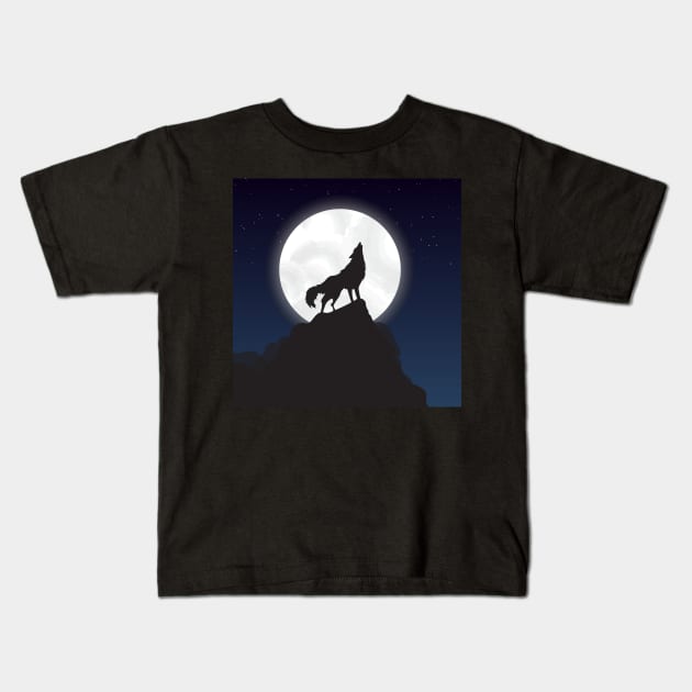 Wolf Howling Kids T-Shirt by MaiKStore